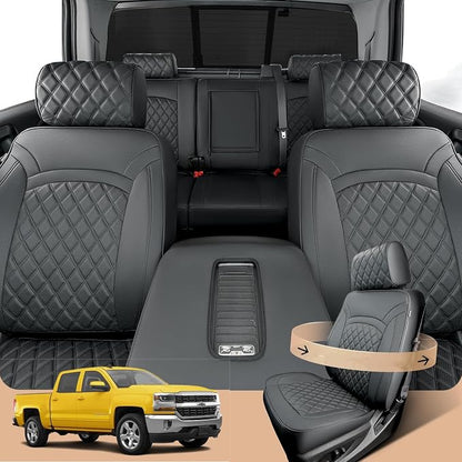 Seat Covers for Chevy Silverado & for GMC Sierra 2014-2018 (Only Crew Cab) | Full Coverage, Full Set, Odorless, OEM-Style, Faux Leather, Waterproof, Pickup, Custom fit, Truck, Accessories, 2500HD - Image 8