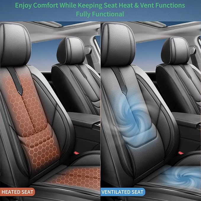Fit Versa Car Seat Covers for Nissan Versa 2007-2024 2025 2026 -Upgraded Premium Waterproof & Breathable Leather, Airbag Compatible, All-Weather Seat Cushion Protector,2 Front/Black - Image 7