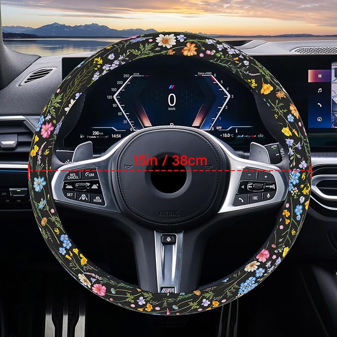 Car Steering Wheel Cover for Women Men,Cute Wildflower | Non-Slip Breathable, Steering Wheel Protector, Car Accessories, Universal 14" 02/2-15" Fit Auto, Suvs - Image 6