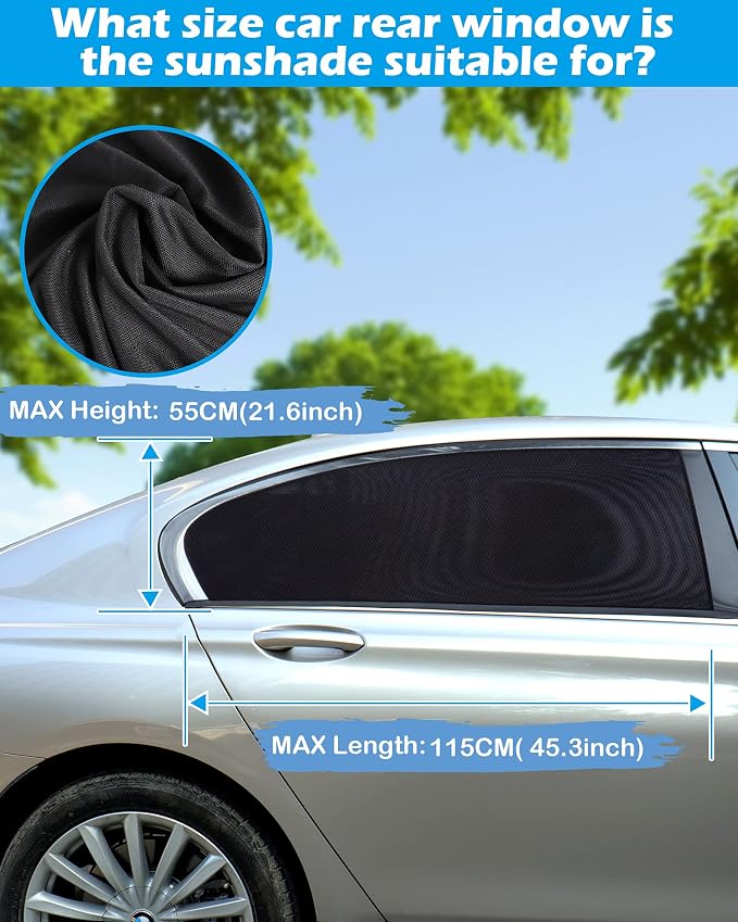 Tevlaphee Car Sunshade Kids, Universal Sun Visor Car Net Sunscreen Baby with Certified UV for Side Window Mesh Material Protects Passenger Baby, Children & Pets (XL) - Image 2