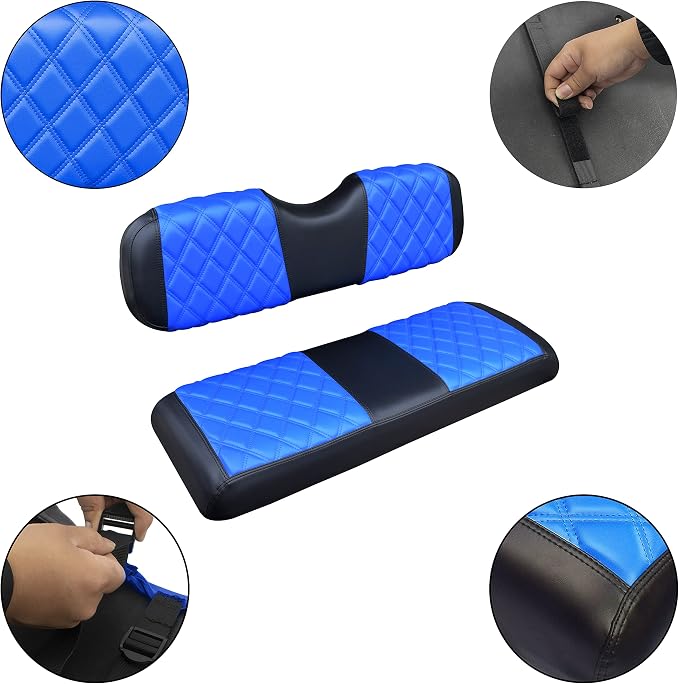 NOKINS Golf Cart Seat Covers Fits Aftermarket Standard Rear Seat Cushion | Fit for Club Car Precedent/DS/EZGO RXV/TXT/Yamaha Drive, No Stapler, Multiple Colors&Breathable (Blue&Black) - Image 4
