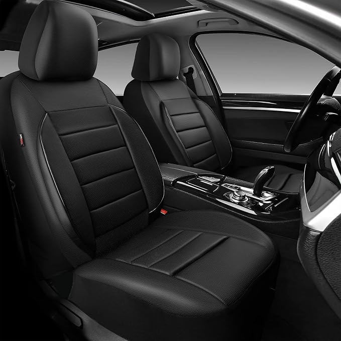 CAR PASS Leather Seat Covers Full Set Universal Water Resistant 3D Foam Back Support, Luxury Comfort Automotive 5 Seat Covers All Season Fit for SUV,Sedan,Van, Airbag Compatible Elegance(Pure Black) - Image 2