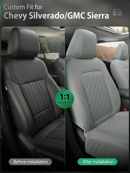 GIANT PANDA 2PCS Front Seat Covers for Chevy Silverado & GMC Sierra 1500 2500 3500 2007-2026 Crew Extended Double Cab Pickup,Custom Fit Chevy & GMC Truck Seat Protectors,Faux Leather (Solid Grey) - Image 9