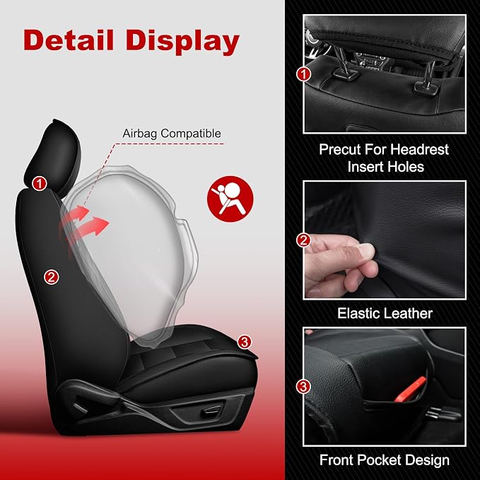 TTX LIGHTING Custom Fit Seat Covers for Ford Mustang 2015-2025, | Original Seat Pattern Faux Leather Waterproof Full Set for 5 Seats Airbag Compatible Protection - Image 5