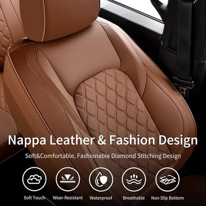 Huidasource Fit for Brown Chevy Silverado/GMC Sierra Front Seat Covers, Thickened Perforated Nappa Leather Front Truck Seat Covers 2007-2026 1500, 2015-2026 2500HD 3500HD Crew Double Extended Cab - Image 5
