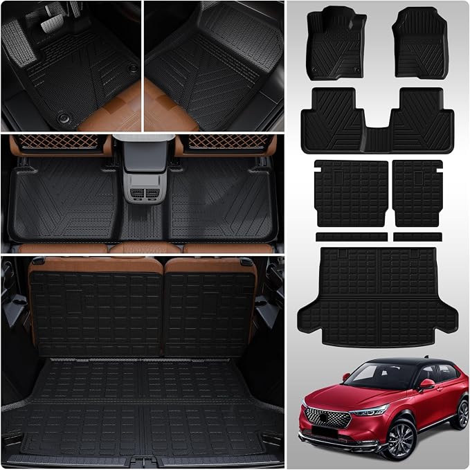 Floor Mats Set for 2023 2024 2025 2026 Honda HRV | Trunk Mat Cargo Liner Cargo Mat TPE All Weather Back Seat Cover Protector 2024 HR-V Accessories by Thinzyou