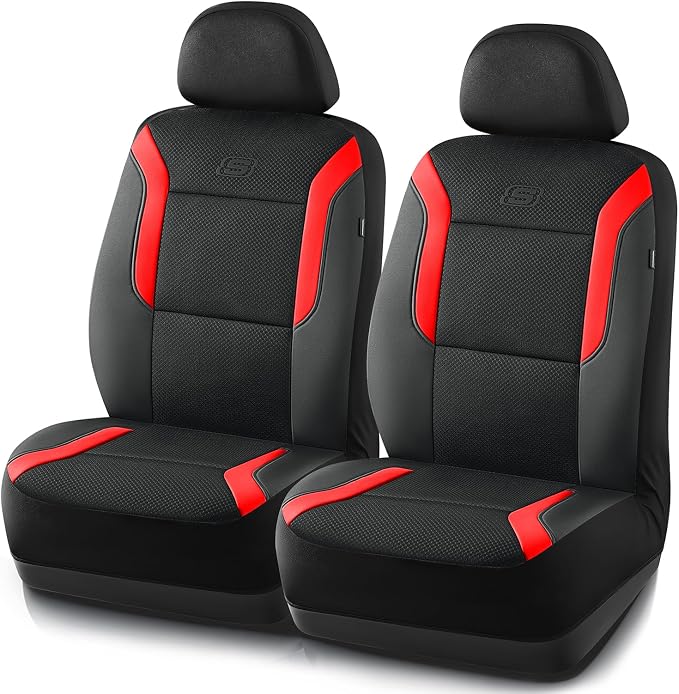 Skechers Memory Foam Car Seat Covers, Air Cool Mesh Thick Seat Covers, Car Seat Covers Front Seats Airbag Compatible, Automotive Comfort & Protection for Most Cars,Vans,Trucks, SUVs,Red by Unknown