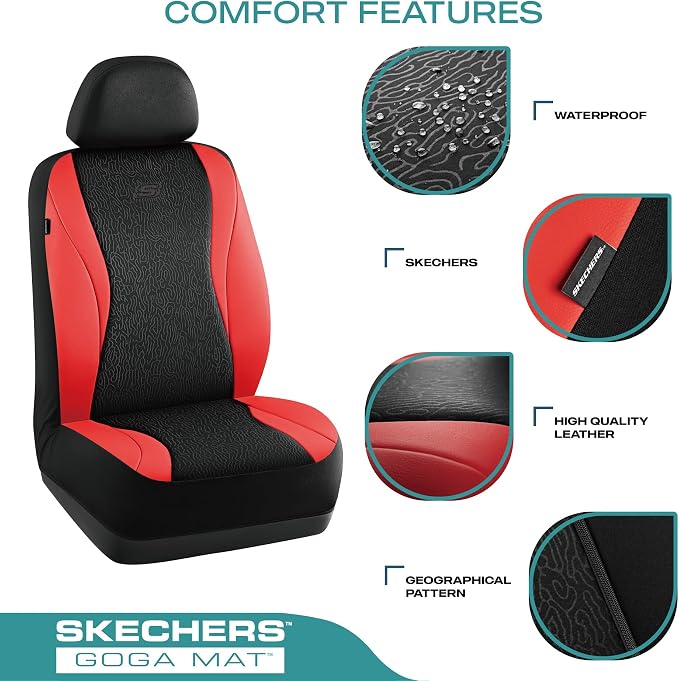 Skechers Car Seat Covers,Leather Seat Covers with GOGA Mat Technology,Waterproof Car Seat Covers Full Sets,Airbag Compatible,Comfort Universal Fit for Most Cars,Vans,Trucks,SUVs,Red - Image 4