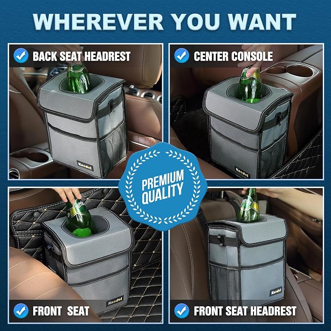 K KNODEL Car Trash Can with Lid, Car Garbage, Bin and Bag (Large, Gray) | Waterproof Car Garbage Can with Liner, Hanging Trash Bag for Car, Suv, Van, Truck - Image 5
