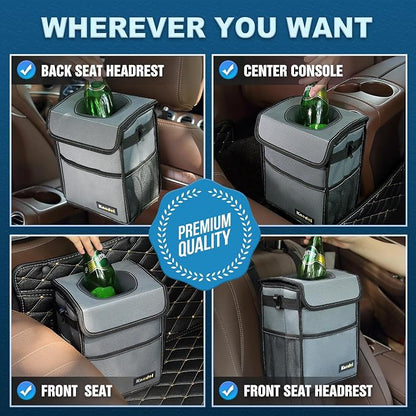 K KNODEL Car Trash Can with Lid, Car Garbage, Bin and Bag (Large, Gray) | Waterproof Car Garbage Can with Liner, Hanging Trash Bag for Car, Suv, Van, Truck - Image 5