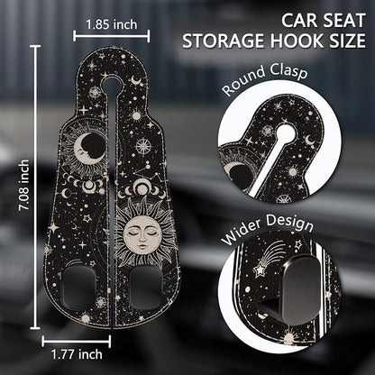 Blusabaca 2PCS Car Seat Headrest Hooks, Purses Bags Holder, Sun and Moon | PU Leather, Double Metal Back Storage Hangers for Grocery Bags Handbags Bottles Coats Phones, Car Accessories Organization - Image 5