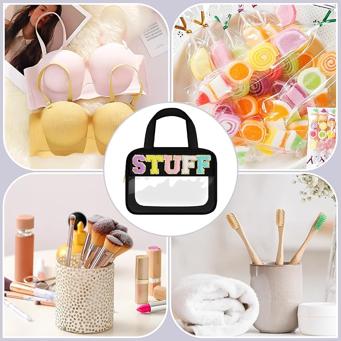 Clear Stuff Bag, Zipper Makeup Bag Chenille Letter Cosmetic Pouch | Extra Large, Waterproof Easy Clean, Separate Wet Pocket, Holds Toiletries, Skincare, Sunscreen, Ideal for Beach, Travel - Image 7