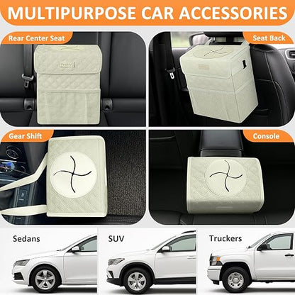 Vankor Car Trash Can with Lid Leak Proof Car Accessories for Women | 2.2 Gallon Cute Hanging Car Trash Bin for Men Car Truck Vehicle Sedan Interior Automotive Garbage Cans, Beige Quilted - Image 5