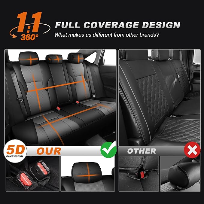 AOMSAZTO Custom Fit Seat Covers for Honda Accord 2023 2024 2025 2026 | EX,EX-L,Hybrid,Sport,Touring(RearRow W/40/60 Split Backrest)Full Set Faux Leather Compatible Airbag Seat Protector Black&Gray - Image 7