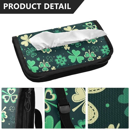 Car Tissue Holder Car Napkin Holder Car Tissue Box Dispenser Storage Case Sun Visor Mask Holder with Adjustable Straps Reusable Refillable Green Clover Leaves - Image 3