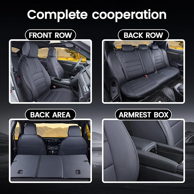 HKZ Custom Fit Civic Seat Covers for Honda Civic 2016 2017 2018 2019 2020 2021 Hatchback EX,Sport Touring,EX-L - 5-Seats Leather Full Set,Black - Image 8
