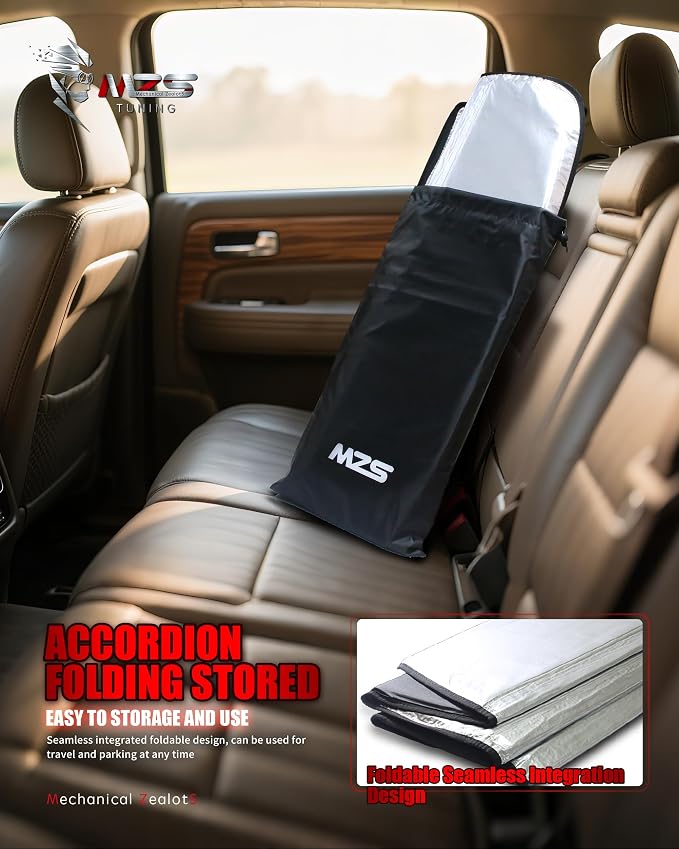 MZS Windshield Sun Shade Compatible with Tacoma 2024-2026 | 6-Layer Heat Insulation, 99% UV Blocking, Keeps Interior Cool, Full Coverage Visor, Foldable Car Window Sunshade, Storage Bag - Image 5