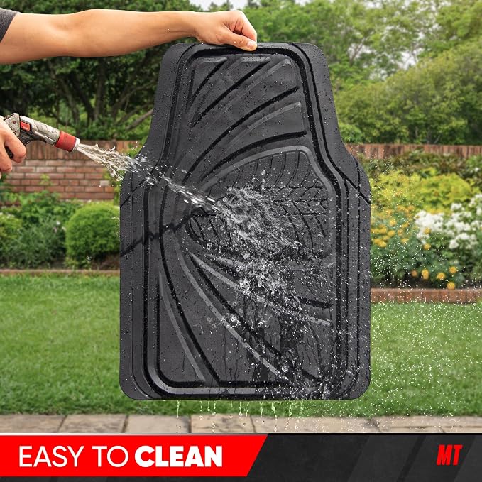 Motor Trend FlexTough Guard All-Weather Floor Mats for Cars – Black Waterproof Rubber Floor Mats, Universal Trim-to-Fit Automotive Accessories for Cars, Trucks & SUV - Image 5