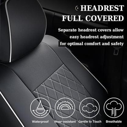 Coverado Tacoma Seat Covers Full Set, Faux Leather Seat Covers Custom Fit for 2005-2015 Toyota Tacoma Double/Crew Cab Base Prerunner SR5 Limited TRD Sport Interior Covers (White Line) - Image 4
