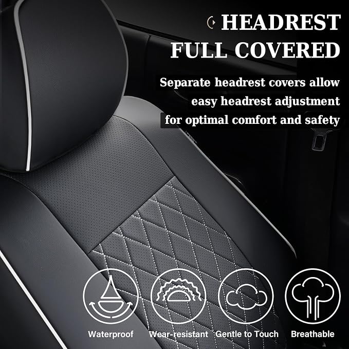 Coverado Tacoma Seat Covers, Car Seat Covers Front Seats, Leather Seat Covers for Cars Car Seat Protector Cushion Tacoma Accessories Custom Fit 2005-2015 Toyota Tacoma Double/Crew Cab(White Line) - Image 4