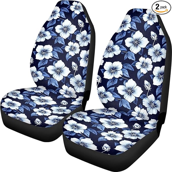 Hawaiian Hibiscus Car Seat Covers White Floral Tropical Flower 2-Pack Car Seat Accessories for Men Women Auto Interior Covers for Car SUV Sedan Truck by Brosoneto