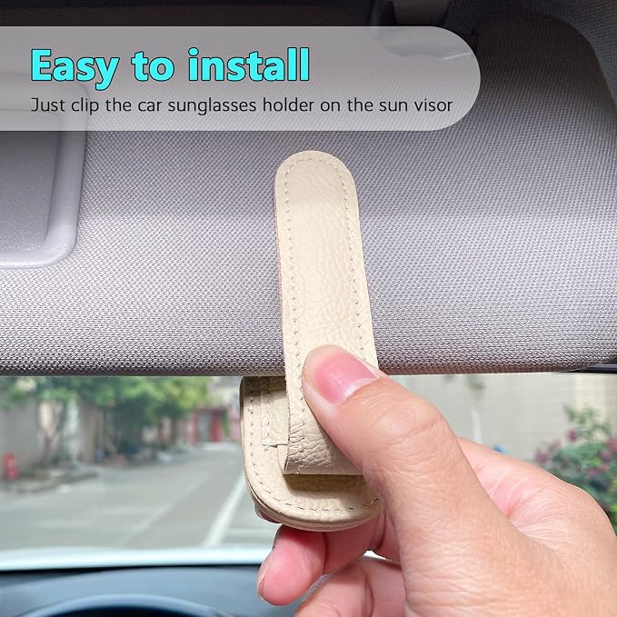 Visonx Sunglass Holder for Car Visor Clip, Magnetic Leather Eyeglass Hanger Clip for Car, Square Car Visor Accessories (White) - Image 4