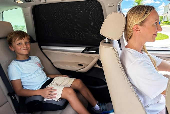 PEYOU Car Window Shades for Baby 2 Pack, Stretchable & Breathable Spandex Rear Side Car Sun Shade for Camping, Blocks Uv Rays & Sun Glare for Kids/Adults/Pets - 44.9"X19.7" Fits 99% Cars - Image 2
