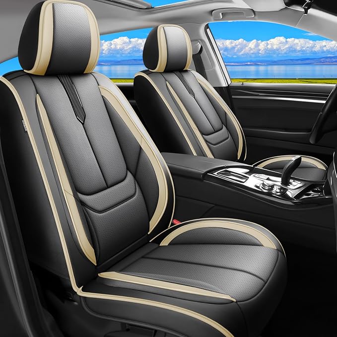 Fit Altima Car Seat Covers for Nissan Altima 2010-2024 2025 2026 -Upgraded Premium Waterproof & Breathable Leather,Airbag Compatible,All-Weather Seat Cushion Protector,2 Front/Black-Beige by Unknown