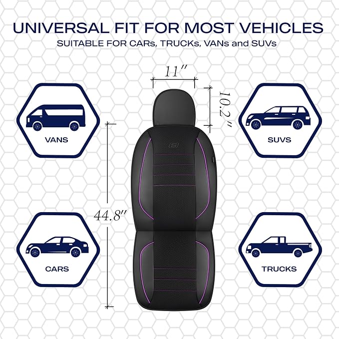 Skechers Air-Cooled Memory Foam Seat Covers,Mesh Thick Car Seat Covers,Piping Leather Car Seat Covers Front Seats,Airbag Compatible,Automotive Comfort Universal FitMost Cars,Vans,Truck,SUV,Purple - Image 5