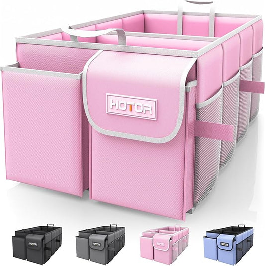 HOTOR Trunk Organizer - Foldable Car Organizer for SUVs & Sedans Storage | Sturdy Car Organization for Men & Women, Car Accessories, Tools, Sundries, Pink, 2 Compartments, 23.6" x 14.2" x 10.6" by HOTOR