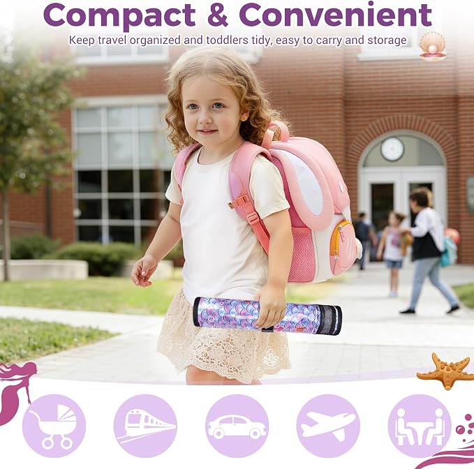 COOLBEBE Airplane Tray Table Cover, Foldable Travel Tray Cover | for Toddlers 1-3, Universal Fit for Airplane, Car Seat, High Chair, Machine Washable, Mermaid - Image 9
