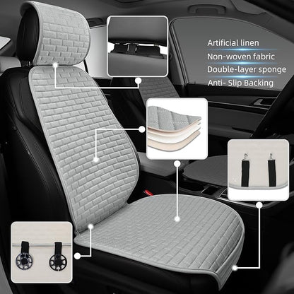 2Pcs Gray Linen Car Seat Covers Front Seats Covers for Car Van SUV Truck | Breathable Cloth Fabric Durable Non-Slip Car Seat Protector - Image 2