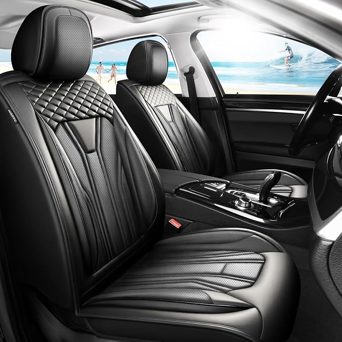 Fit Yaris Premium Leather Car Seat Covers for Toyota Yaris 2007-2019 2020 - Waterproof，Breathable，All-Weather Seat Cushion Protecto & Airbag Compatible, Full Set All Black by Unknown