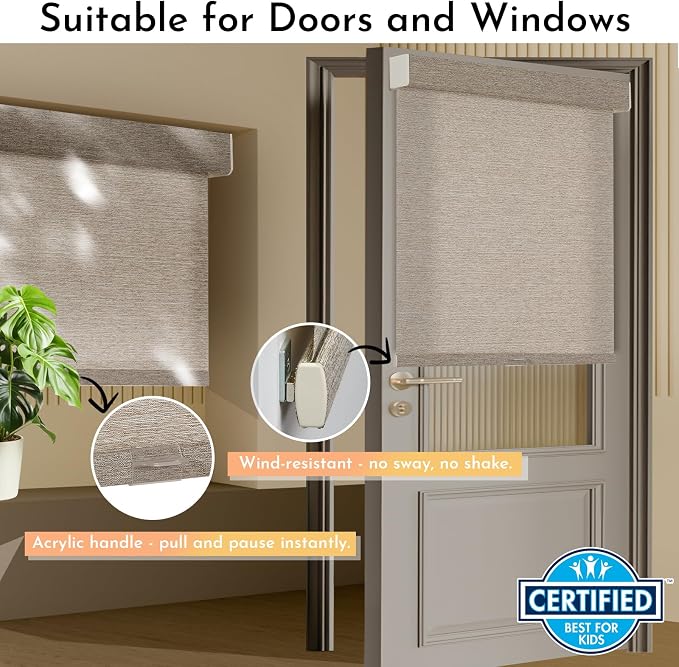 Persilux Light Filtering Roller Shades for Window Blinds,Cordless,Linen Fabric,Thermal Insulated Fabric UV Protection Shades for Home,Office,Bedroom,Door,Light Filtering-Light Brown,32" W X 72" H - Image 3