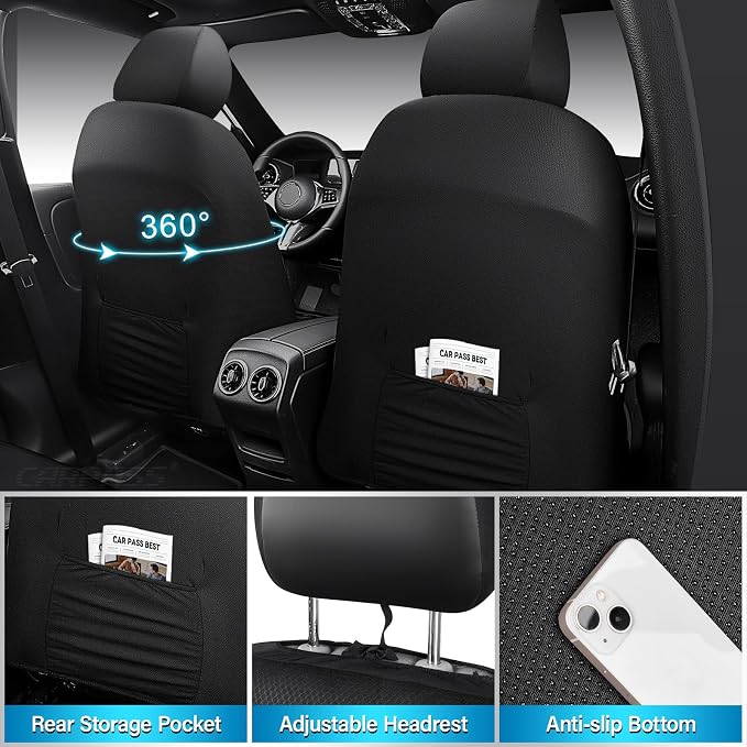CAR PASS 3D Foam Mesh Leather Seat Covers Front Seats, Breathable Two Front Seat Cover for Cars, Comfortable Universal Fit for SUV Truck Sedan Automotive Anti-Slip Airbag Compatible, All Black - Image 2
