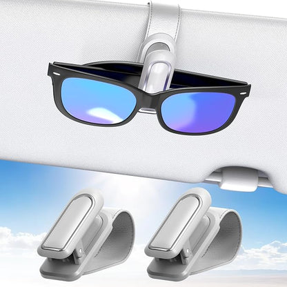 Veharvim Sunglass Holder for Car (2 Pack, One-Handed Operation, Gentle & Secure Hold, Silicone Padded, Universal Fits Sunglass and Car Visor) - Sunglasses Clip for Car Visor (Grey, 2 Pack) by Veharvim