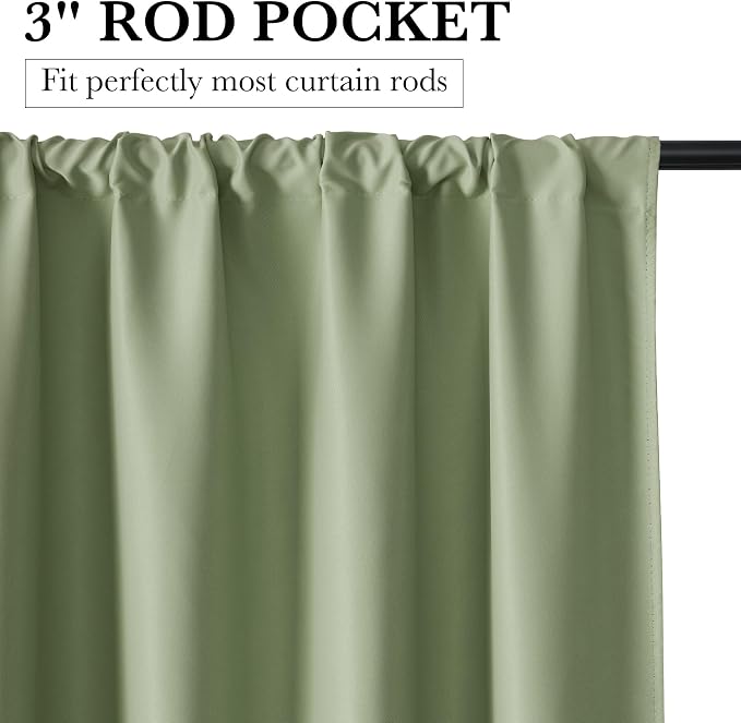 RYB HOME 100% Blackout Short Curtains for Small Window, Thermal Insulated | Total Room Darkening, Noise Reducing, Curtains for Kitchen Bathroom Basement, W42 x L48, Sage Green, 2 Panels - Image 3