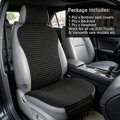 Linen Front Car Seat Cover,Seat Protector,Buckwheat Hull Cooling Cloth | Bottom Seat Cover With Backrest 1 Pack Breathable Ventilated Front Seat Only,Black - Image 2