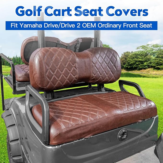 NOKINS Golf Cart Seat Covers 4 Piece Fits Yamaha Drive G29 /Drive2 | Front and Rear Seat Vinyl Covers, Golf Cart Accessories, No Staples(Brown Brown 8438) - Image 2