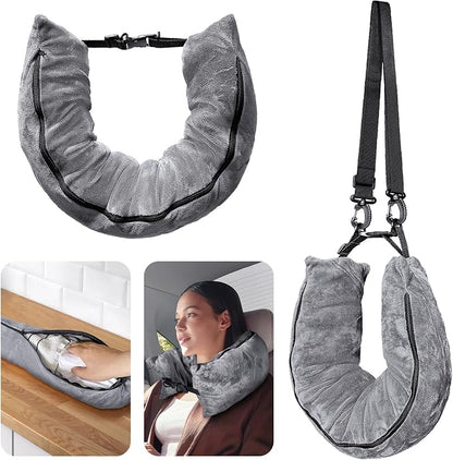 Stuffable Travel Pillow for Extra Luggage, Velvet Travel Neck Pillow Storage Bag with Adjustable Neck Size, Fits About 6 T-Shirts Travel Essentials Multifunctional Sleeping Rest Cushion by Eppyyo