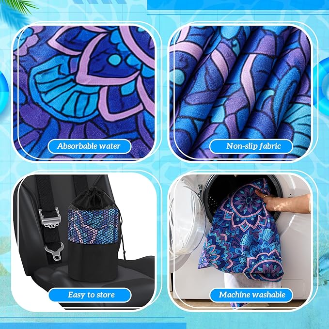 Hahafelt 2 Pack Car Seat Towel Cover with Storage Bag, Mandala | 63 x 32 in Car Towel Seat Cover Non Slip Waterproof, Gym Workout Swimming Running, Machine Washable Sweat Absorbent Protector - Image 3