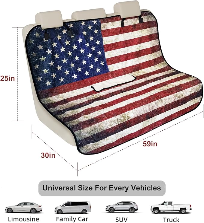 Back Seat Cover for Car Trucks Van SUV, Waterproof Rear Bench Towel Seat Covers for Dogs and Kids, Non-Slip Automotive Backseat Protector, Machine Washable (Bench Flag) - Image 4