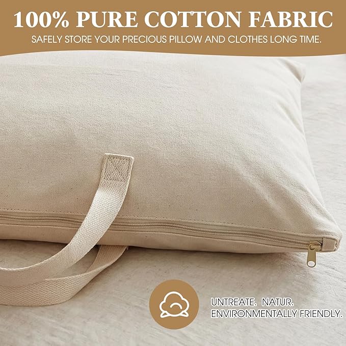 2 Pack Travel Pillow and Blanket Bags, 100% Cotton Canvas Pillow Storage Bag with Handles for Airplane Home, Heavy Duty Breathable Organizer for Bedding Linens, Pillow Bag for Traveling(2,20"x30") - Image 3