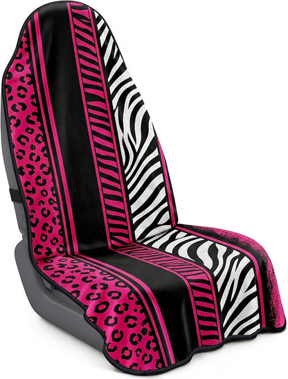 Car Seat Towel Cover for Front Seat, 1Pc Sweat Absorbent Car Seat Protector with Non-Slip Backing, Waterproof Towel Car Seat Cover for Runners, Gym, Swimming, Beach, Pets, Pink Zebra Leopard by Corthena