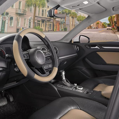 SEG Direct Car Steering Wheel Cover for Prius Civic Model 3 / Y 14"-14.25" | Small Size 35.5-36 cm for Camaro, Microfiber Leather, Anti-Slip Comfortable Grip, Auto Interior Accessories, Black and Beige - Image 8