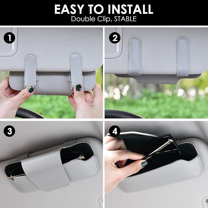 Sunglass Holder for Car Visor, Car Sunglasses Holder Leather, Eyeglasses Holder Glasses Storage Case Visor Accessories - Image 6