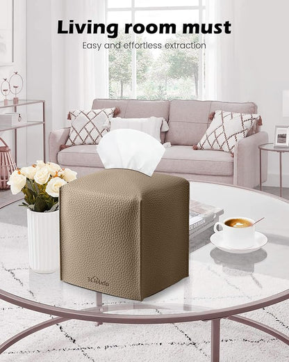 Tissue Box Cover for PU Leather, Modern Simple Solid Color Holder Square Tissue Bag, Ideal for Bathrooms,Office,Car,Outdoor Tent,Dining Table,5"X5"X5", Double Cocoa Brown - Image 3