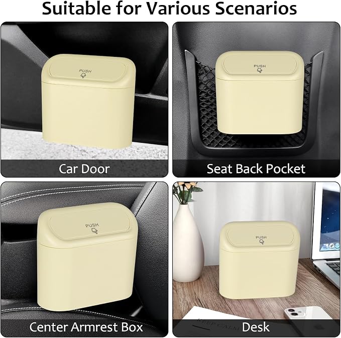 Accmor Car Trash Can, Portable Vehicle Trash Bin with Lid, Car Dustbin Garbage Organizer Holder with One Roll Trash Bag, Leakproof Hanging Mini Cars Storage Bag Container for Auto, SUV, Office (Beige) - Image 6