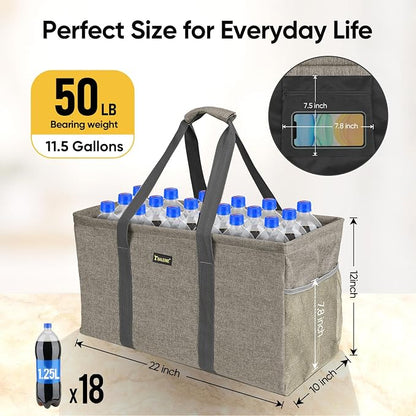 BALEINE Extra Large Utility Tote Bag with Reinforced Wire Frame, Reusable Grocery Bag for Shopping, Picnic (Beige, 22''x12''x10'') - Image 6