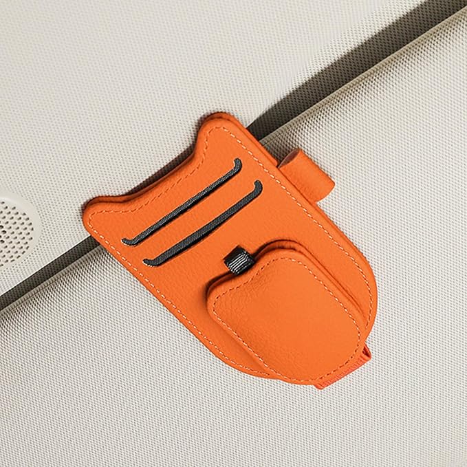 Sunglasses Clip for Car Visor, Magnetic Leather Eyeglass Holder | Sunglasses Holder With Ticket Card Clip for Car Visor Accessories (Orange) by fccairms